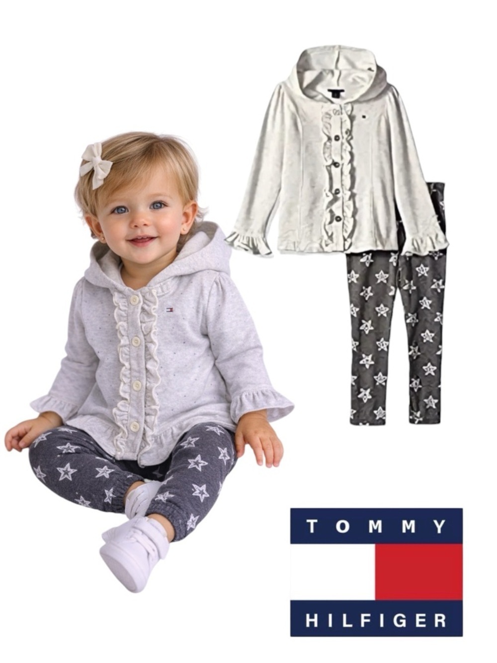 TOMMY HILFIGER Baby Girl Gray Stars Jacket and Leggings Set NWT 12M